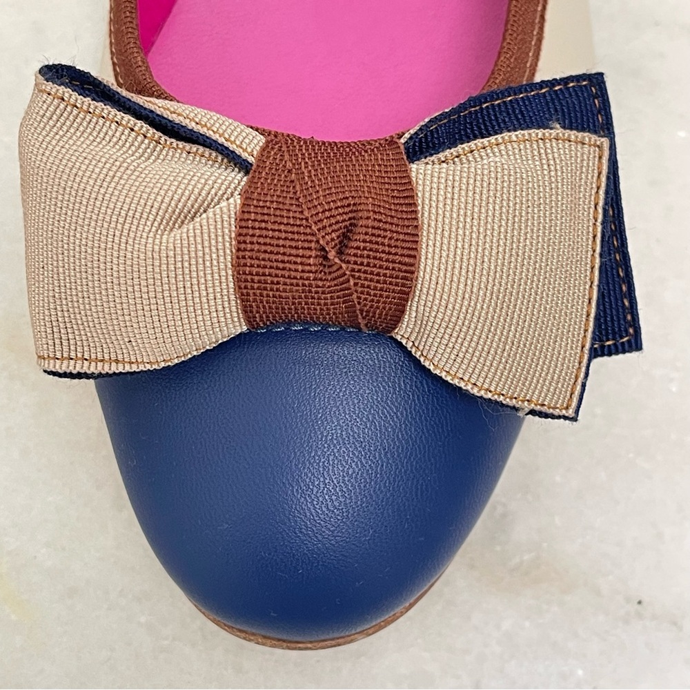 Ferca 81 Bow Two Toned Cream Blue Kitten Heel Shoe Size 39 - Picture 4 of 11
